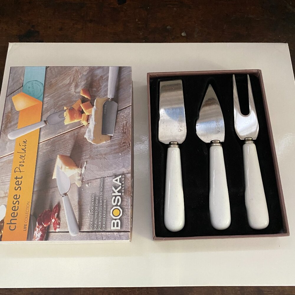 Boska Porcelain Cheese Set 3-piece cheese server knives spreaders from Holland